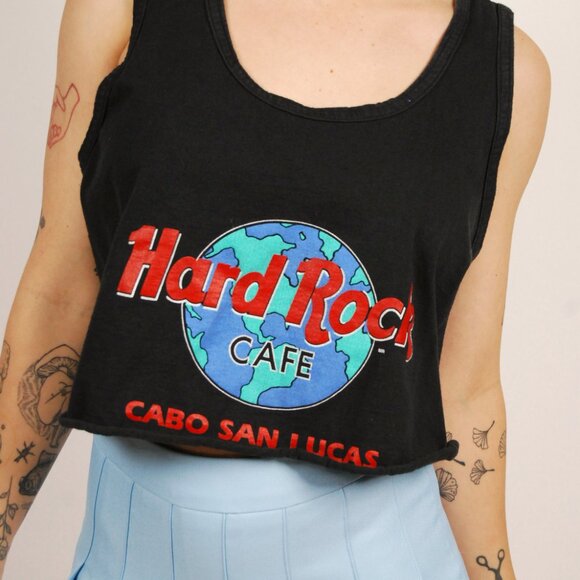 90s Hard Rock Cafe Tank (L) large black cropped vintage graphic tee rocker music - Picture 5 of 8